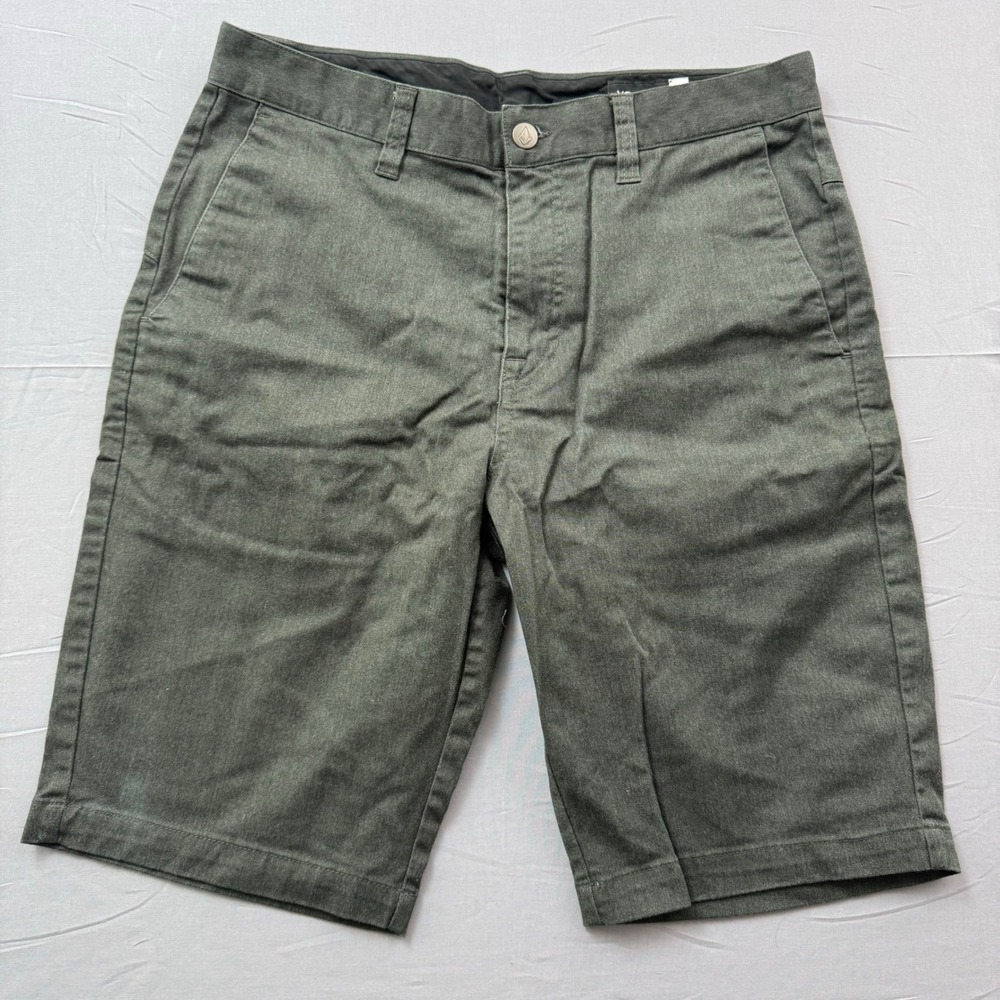 Volcom Frickin Modern Stretch Chino Shorts Men 32 Green Heather Flat Front Skate